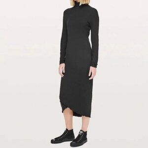 Lululemon Lab Womens Cashmere Sz (4) Nai Midi Dress Black Ribbed Turtleneck Soft